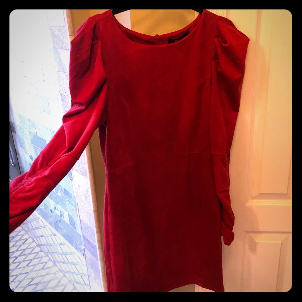 Red Suede Style Holiday Dress Medium